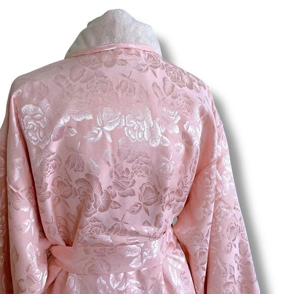 Vintage Victorias Secret Crown Gold Label Robe Medium Large Pink Satin Jacquard - Picture 11 of 12